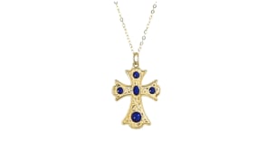 Italian 14kt Yellow Gold Celtic Cross Pendant Necklace with Blue Enamel