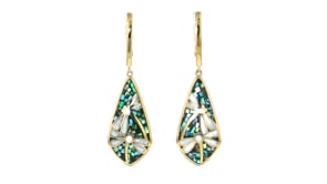 Mother-of-Pearl and Abalone Shell Dragonfly Drop Earrings in 18kt Gold Over Sterling
