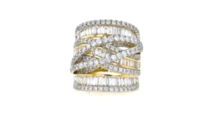 3.60 ct. t.w. Round and Baguette Lab-Grown Diamond Highway Ring in 14kt Yellow Gold