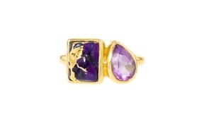 Purple Turquoise and 1.10 Carat Amethyst Toi et Moi Ring in 18kt Gold Over Sterling