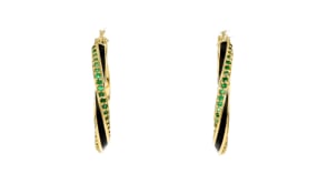 3.00 ct. t.w. Emerald and Black Enamel Hoop Earrings in 18kt Gold Over Sterling
