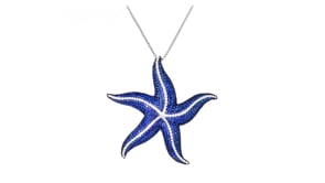 Italian 5.50 ct. t.w. Simulated Sapphire and 1.00 ct. t.w. CZ Starfish Pendant Necklace in Sterling Silver