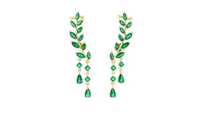 5.70 ct. t.w. Simulated Emerald Leaf and Vine Climber-Style Drop Earrings in 18kt Gold Over Sterling