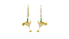 1.50 ct. t.w. White Topaz and .10 ct. t.w. Emerald Martini Cocktail Drop Earrings with Yellow Enamel in 18kt Gold Over Sterling