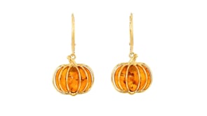 Amber Pumpkin Drop Earrings in 18kt Gold Over Sterling