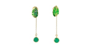 Green Enamel Leaf Earrings with Removable .90 ct. t.w. Emerald Drops in 18kt Gold Over Sterling