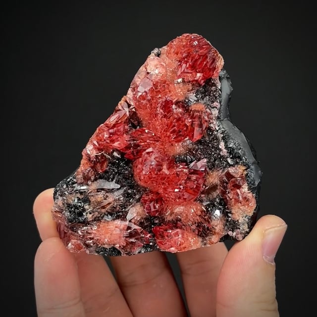 Rhodochrosite on Manganite (circa 1980 finds)