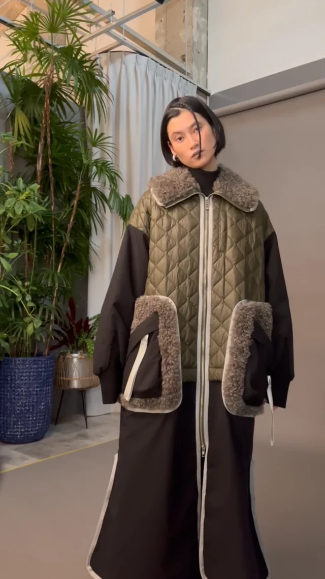 R-H396/UN3D チェスターコート サテン ドロップショルダー 凄まじい 緑  