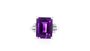 C. 1990 Vintage 6.58 Carat Amethyst and .11 ct. t.w. Diamond Ring in Platinum