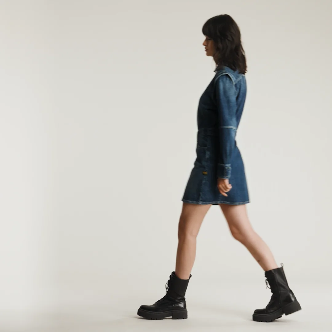 white christmas dresses Studded Western Buckle Stretch Denim Dress main image 0