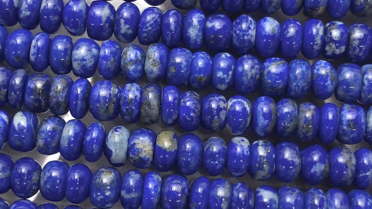 動画】ラピスラズリAA+ ロンデル(ボタン)6×6×4mm 半連/1連(約38cm