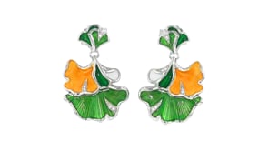 Belle Etoile Ginkgo Mother-of-Pearl and Multicolored Enamel Drop Earrings with CZ Accents in Sterling Silver