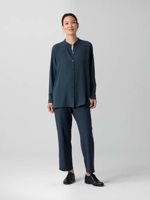 Silk Georgette Crepe Band Collar Shirt | EILEEN FISHER Silk Georgette Crepe Band Collar Shirt | EILEEN FISHER