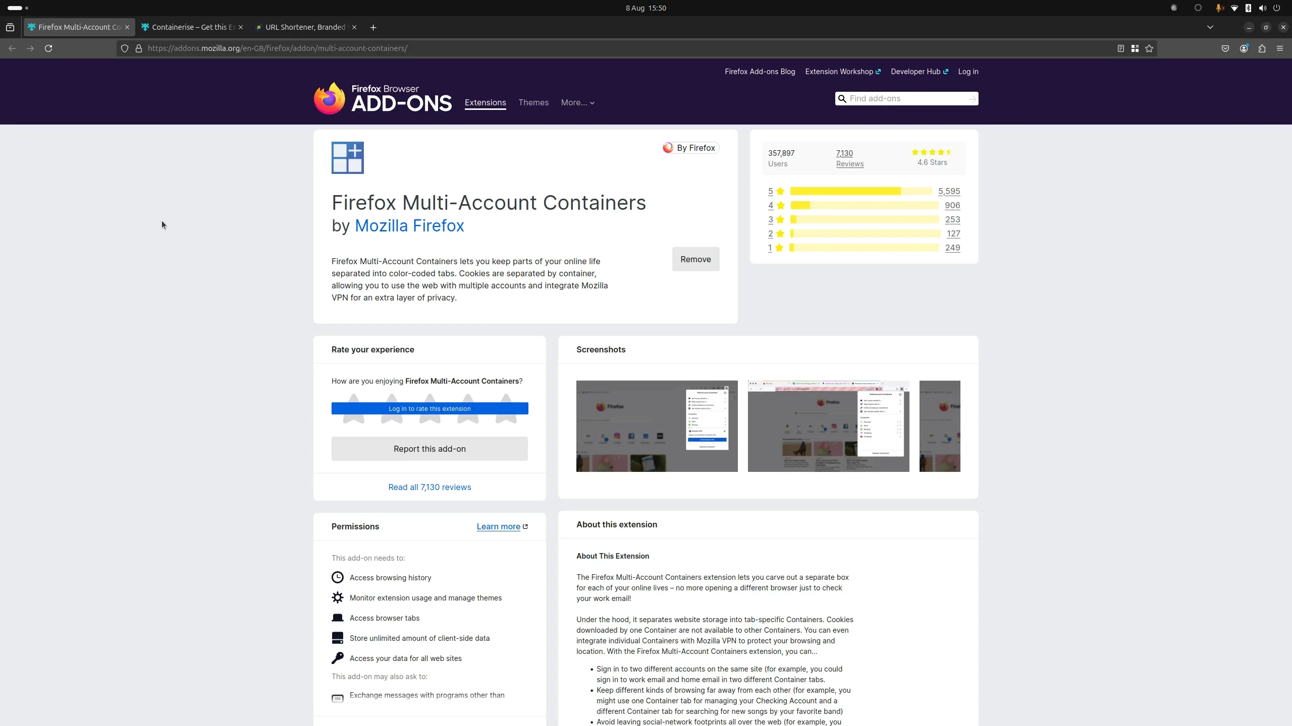 Easily open the same service (e.g. Gmail) in different Firefox containers