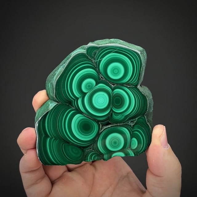 Malachite "eyes" polished slice