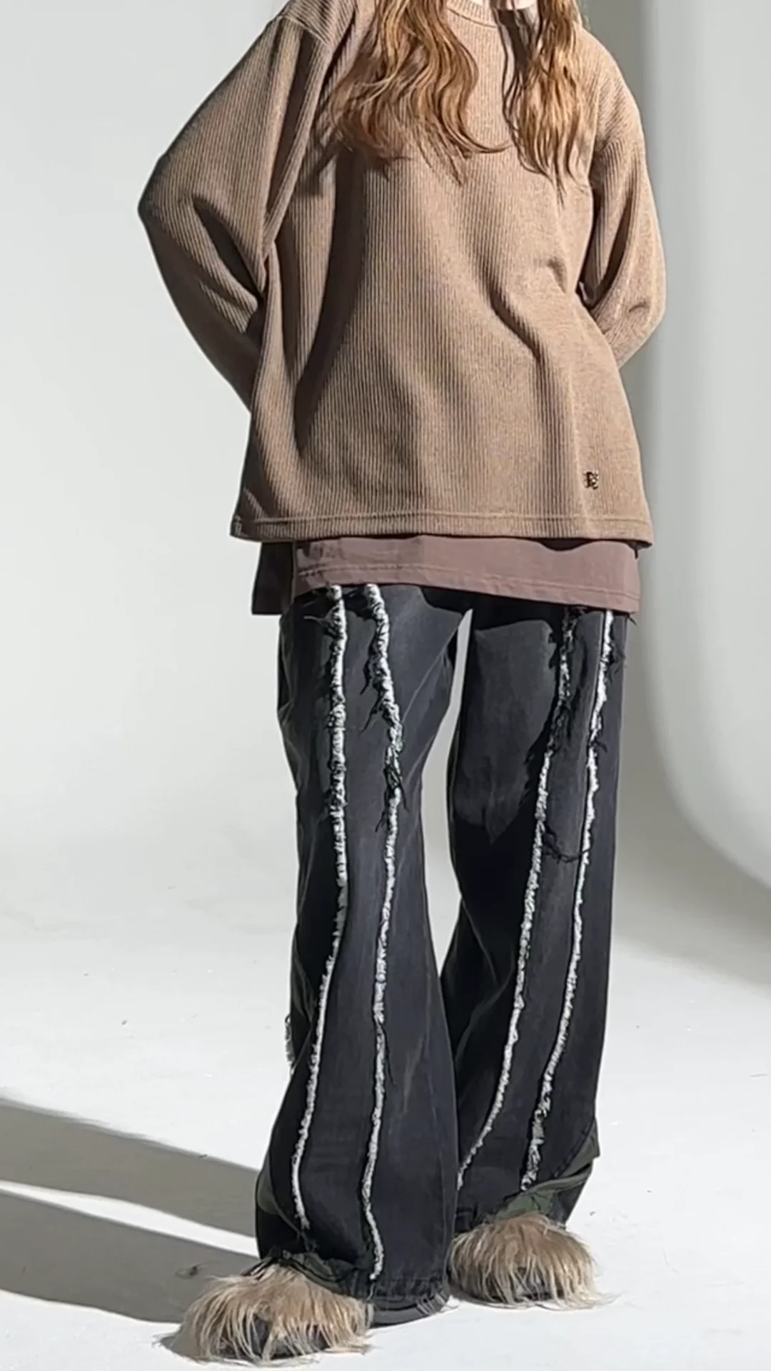 ★R.SHEMISTE★ INCISION WIDE DENIM PANTS BIEGE RSCBCFBO03BE CURVY INCISION WIDE DENIM PANTS - DENIM - R.shemiste