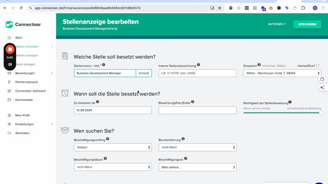 Stelle in Connectoor anlegen