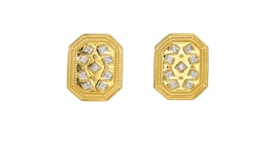 Diamond-Accented Etruscan-Style Earrings in 18kt Gold Over Sterling
