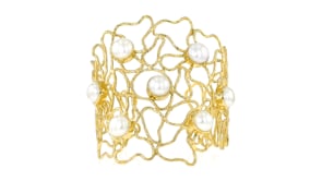 10mm Cultured Pearl Openwork Cuff Bracelet in 18kt Gold Over Sterling