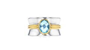 1.20 Carat Swiss Blue Topaz Ring in Two-Tone Sterling Silver