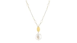 14-17mm Cultured Coin Pearl and 3-6mm Cultured Pearl Station Necklace in 18kt Gold Over Sterling