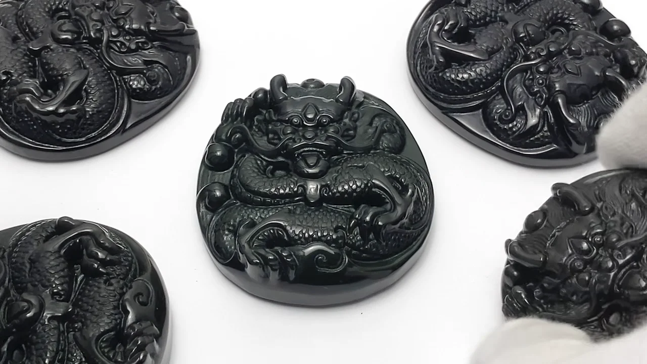 龍（ドラゴン・青龍）の彫刻入り！レインボーオブシディアン