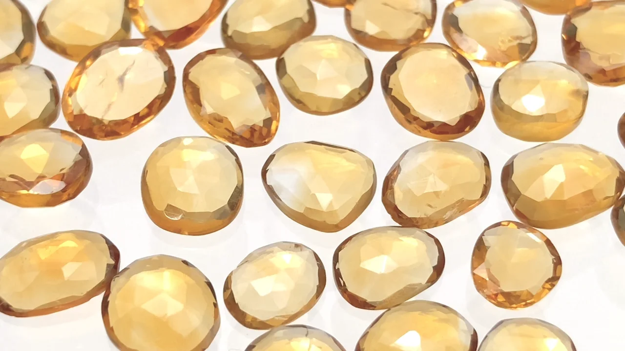 シトリン 穴なし フリーフォーム 片面ローズカット 5個｜天然石ビーズ