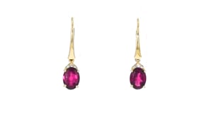 2.60 ct. t.w. Rhodolite Garnet Drop Earrings with Diamond Accents in 14kt Yellow Gold