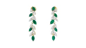 3.50 ct. t.w. Emerald and .80 ct. t.w. White Topaz Leaf Drop Earrings in 18kt Gold Over Sterling