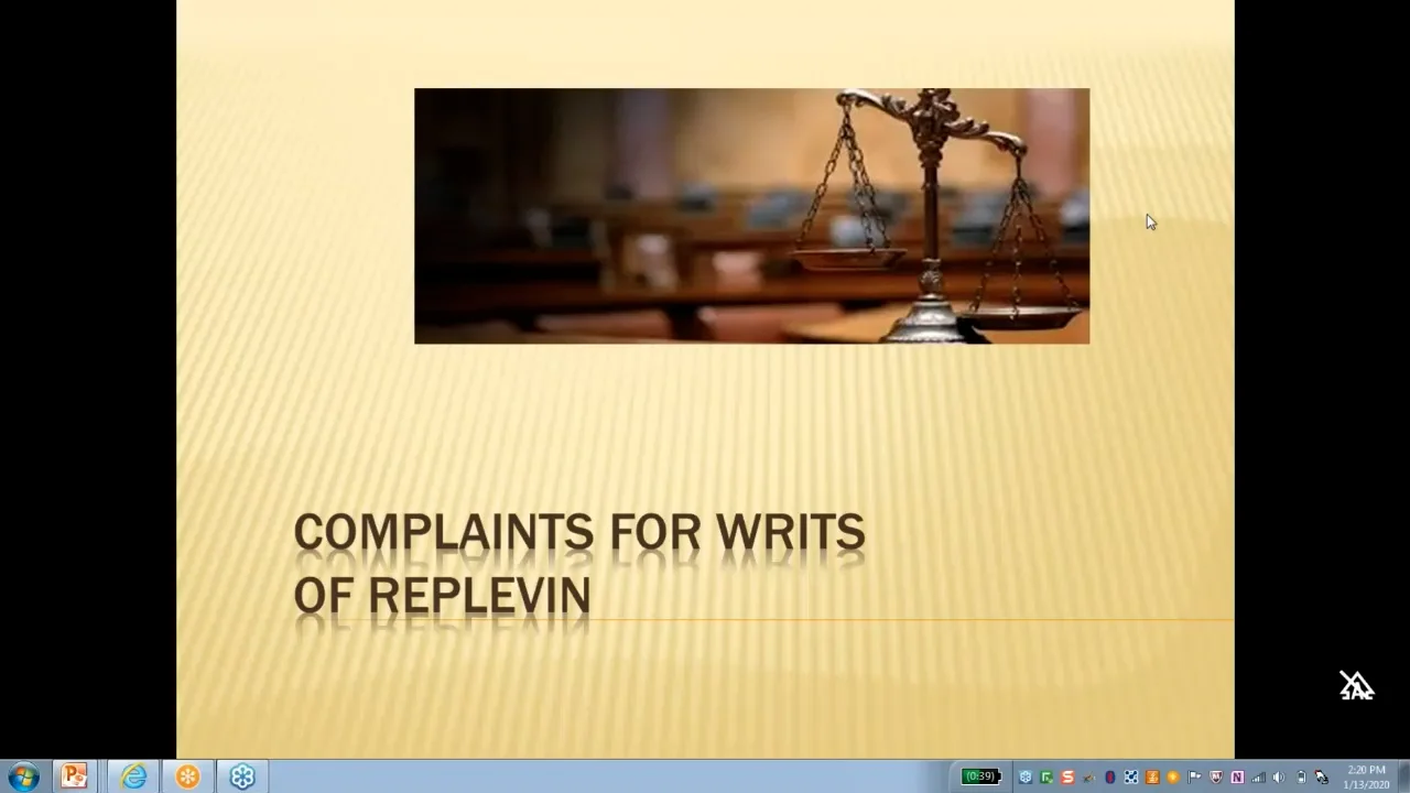 2020-01-13 14.20 Basics for Filing Writ of Replevin