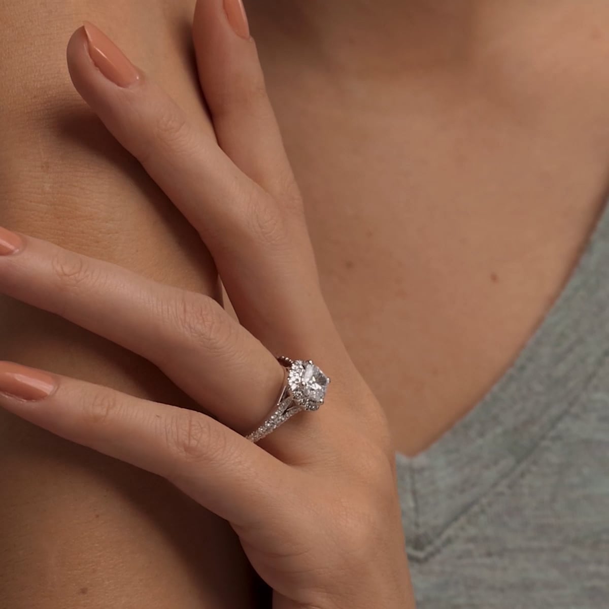 product video 2 for 2 ctw Cushion Lab Grown Diamond Split Shank Halo Engagement Ring