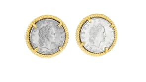 Italian Genuine 50-Lira Coin Earrings in 18kt Gold Over Sterling