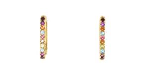 1.20 ct. t.w. Multi-Gemstone Paper Clip Link Hoop Earrings in 18kt Gold Over Sterling