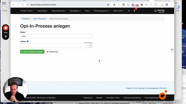 Optin Prozess anlegen