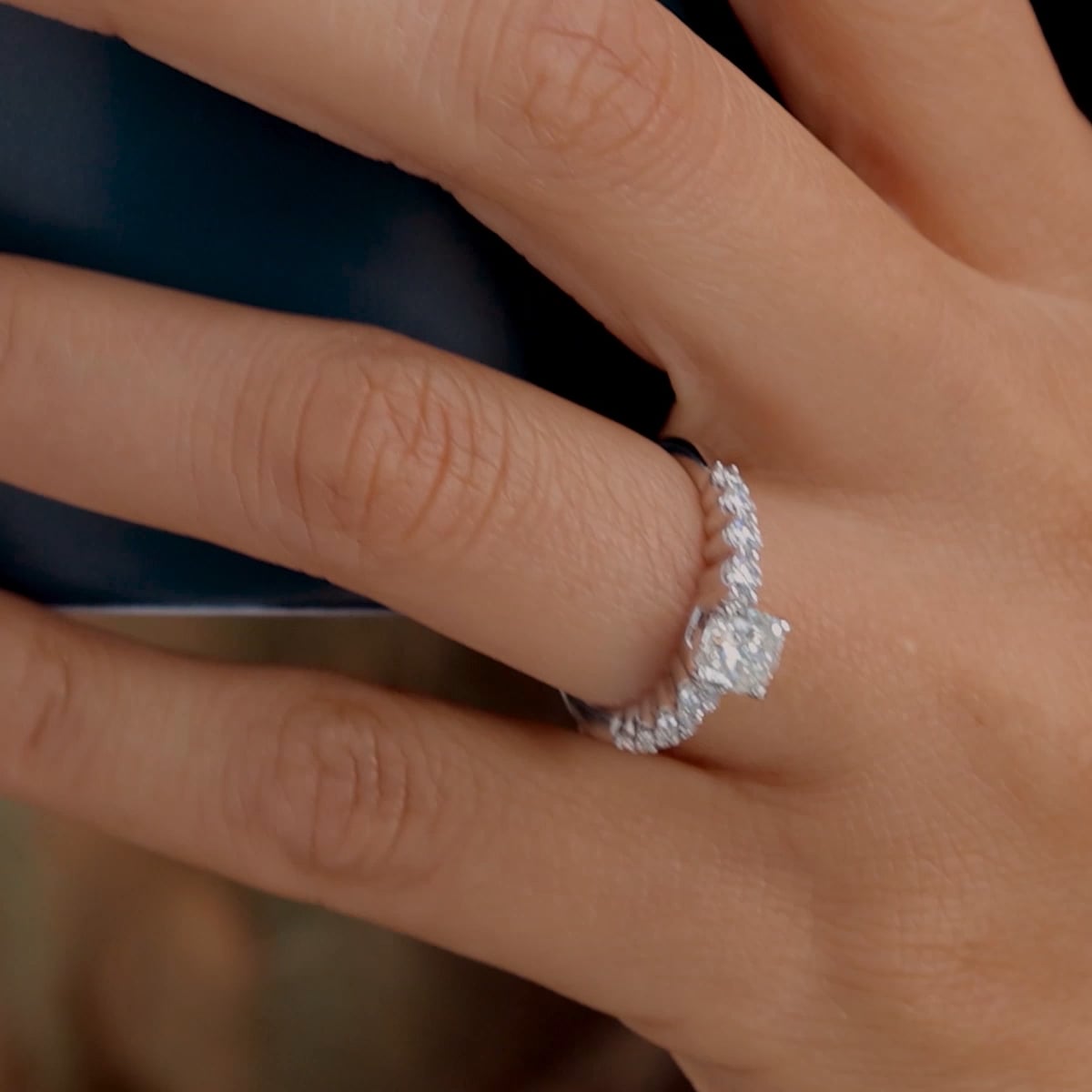 product video 2 for 3 ctw Cushion Lab Grown Diamond Graduated Engagement Ring