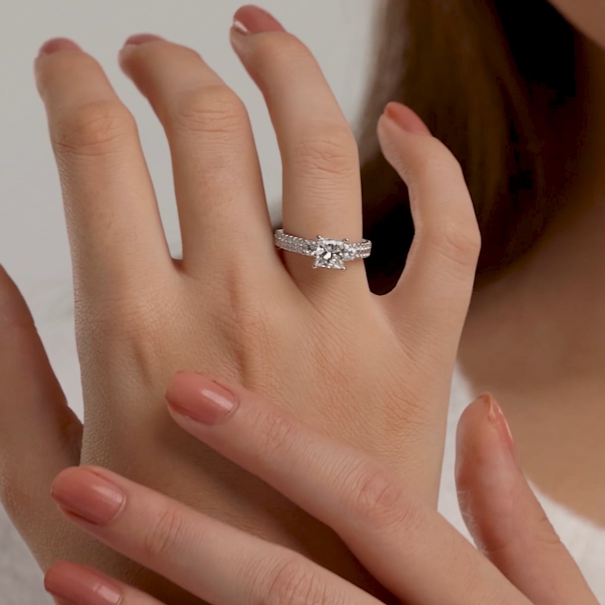 product video 2 for 2 1/4 ctw Princess Lab Grown Diamond Engagement Ring with Double Row Side Accents