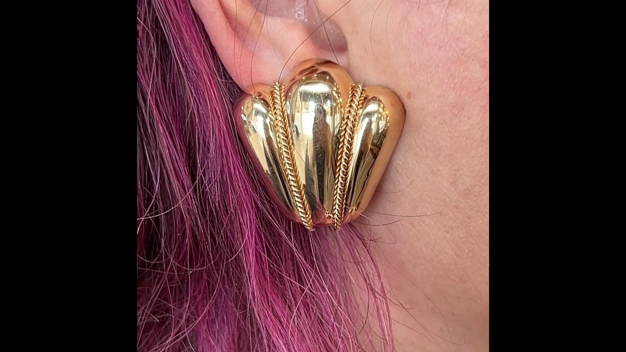 Gold Plated Chunky Vintage Stud Earrings - Textured Trendy Women's Jewelry