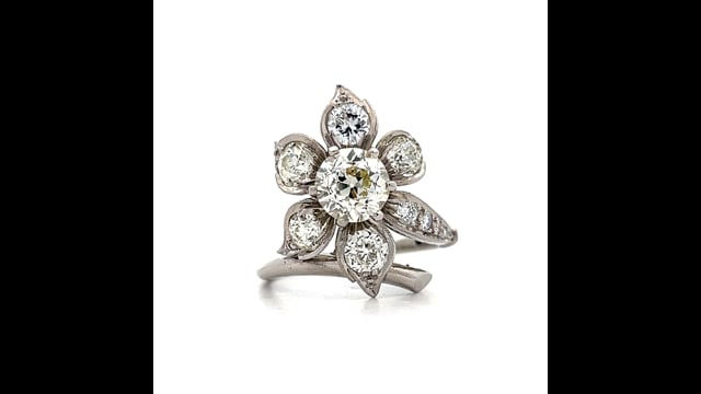 1.24 Petri Vintage Deco Floral Cocktail Ring in Platinum