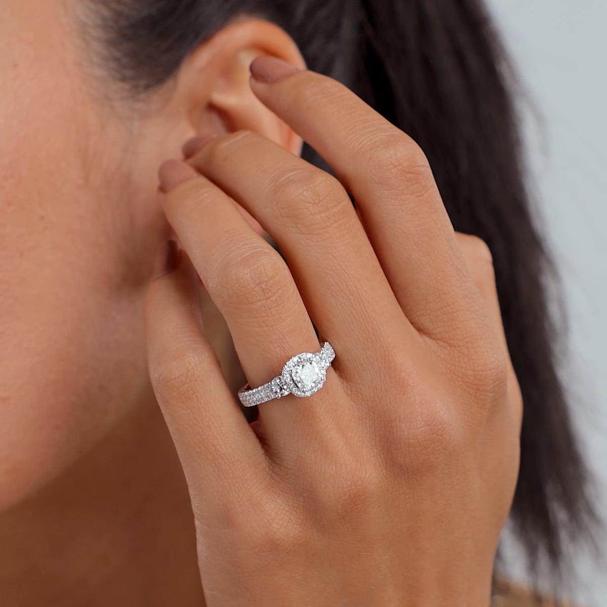 product video 2 for 3 1/4 ctw Cushion Lab Grown Diamond Double Row Side Stones Halo Engagement Ring