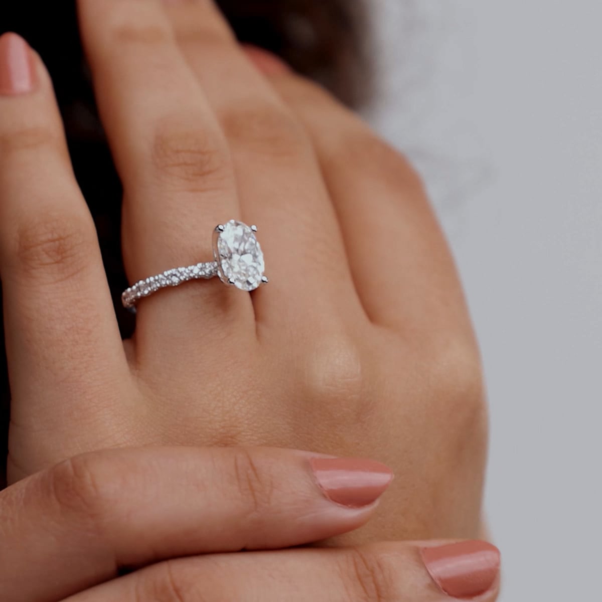 3 1/2 ctw Oval Lab Grown Diamond Station Engagement Ring 14K Yellow Gold, E, VS1