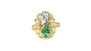 C. 1980 Vintage .25 ct. t.w. Emerald and .22 ct. t.w. Diamond Ring in 18kt Yellow Gold