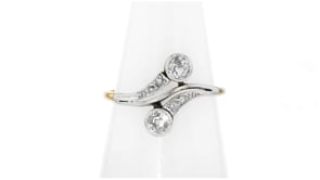 C. 1920 Vintage .40 ct. t.w. Diamond Bypass Ring in Platinum and 14kt Yellow Gold