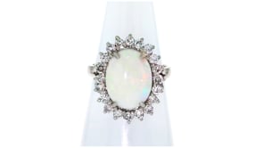 C. 1980 Vintage Opal and 1.00 ct. t.w. Diamond Cocktail Ring in 14kt White Gold