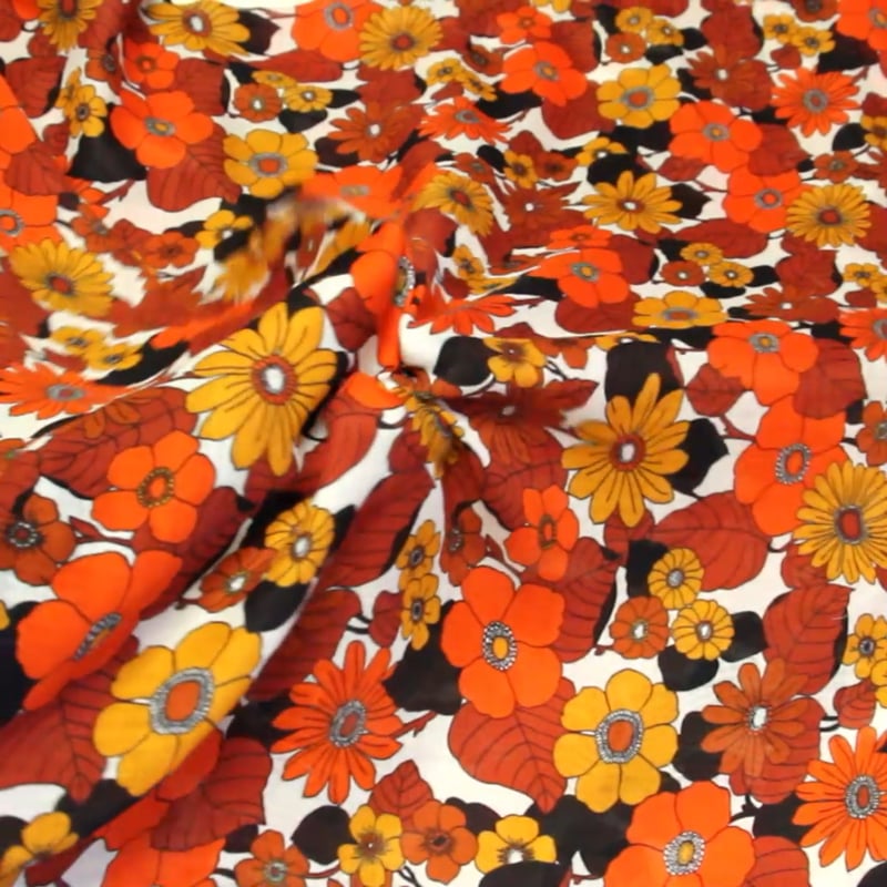 Vidéo: Gaze 100% coton - Fleurs rétro orange et jaune