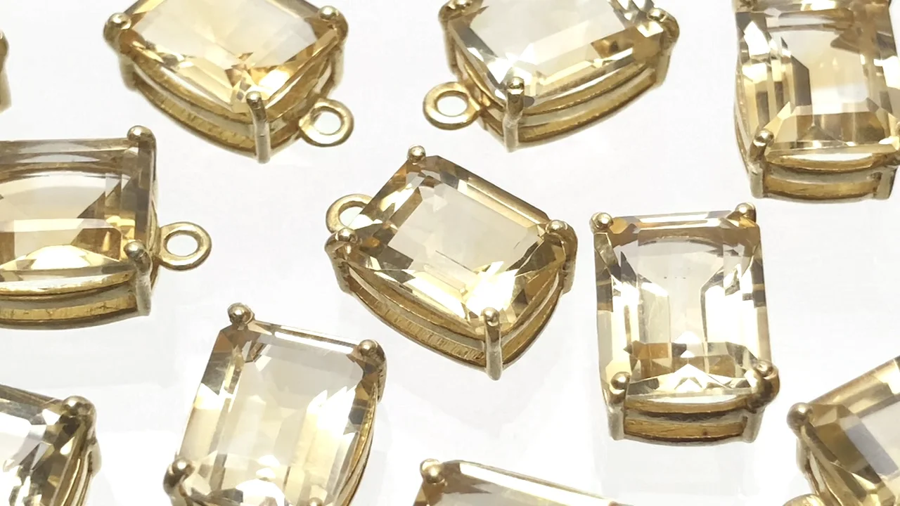 シトリン 枠留めレクタングルファセットカット10×8mm 18KGP 1個