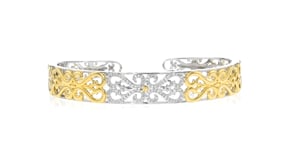 .21 ct. t.w. Diamond Filigree Heart Cuff Bracelet in Two-Tone Sterling Silver