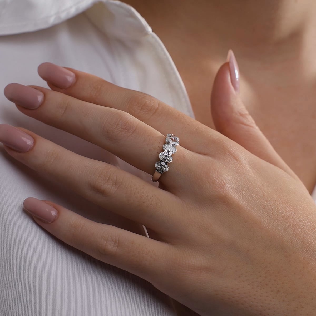 product video 2 for 3 ctw Oval Lab Grown Diamond Five-Stone Anniversary Band