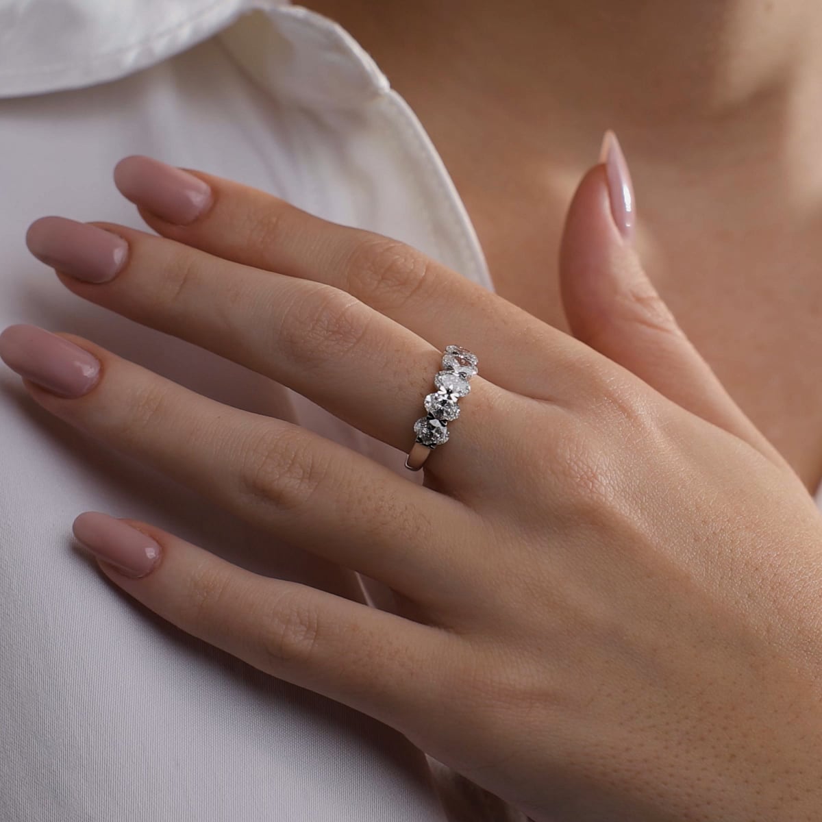 product video 2 for 3 ctw Oval Lab Grown Diamond Five-Stone Anniversary Band