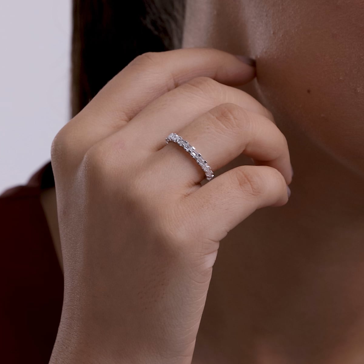 product video 2 for 1 ctw Emerald Lab Grown Diamond East-West Wedding Band