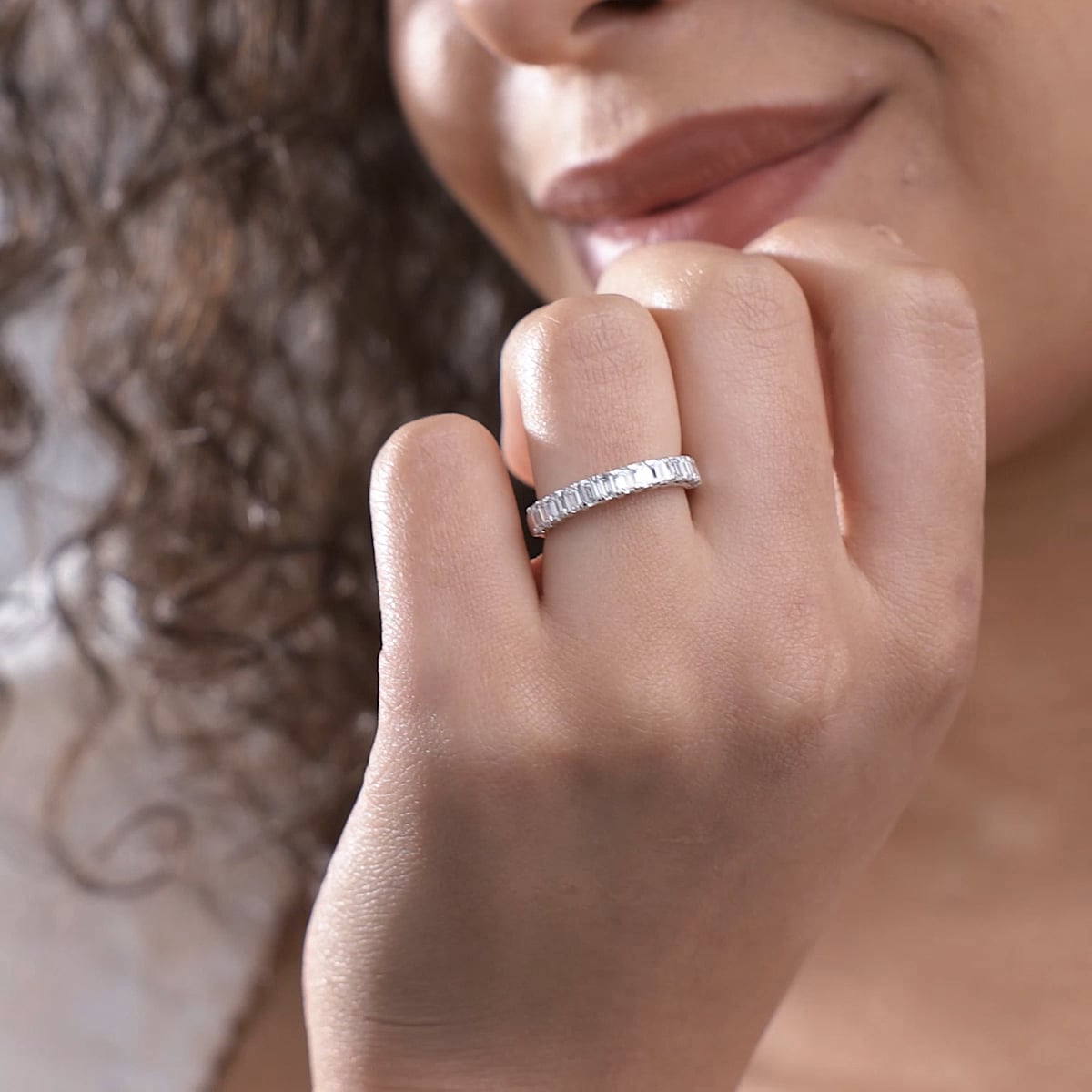 product video 2 for 1 1/2 ctw Emerald Lab Grown Diamond Wedding Band
